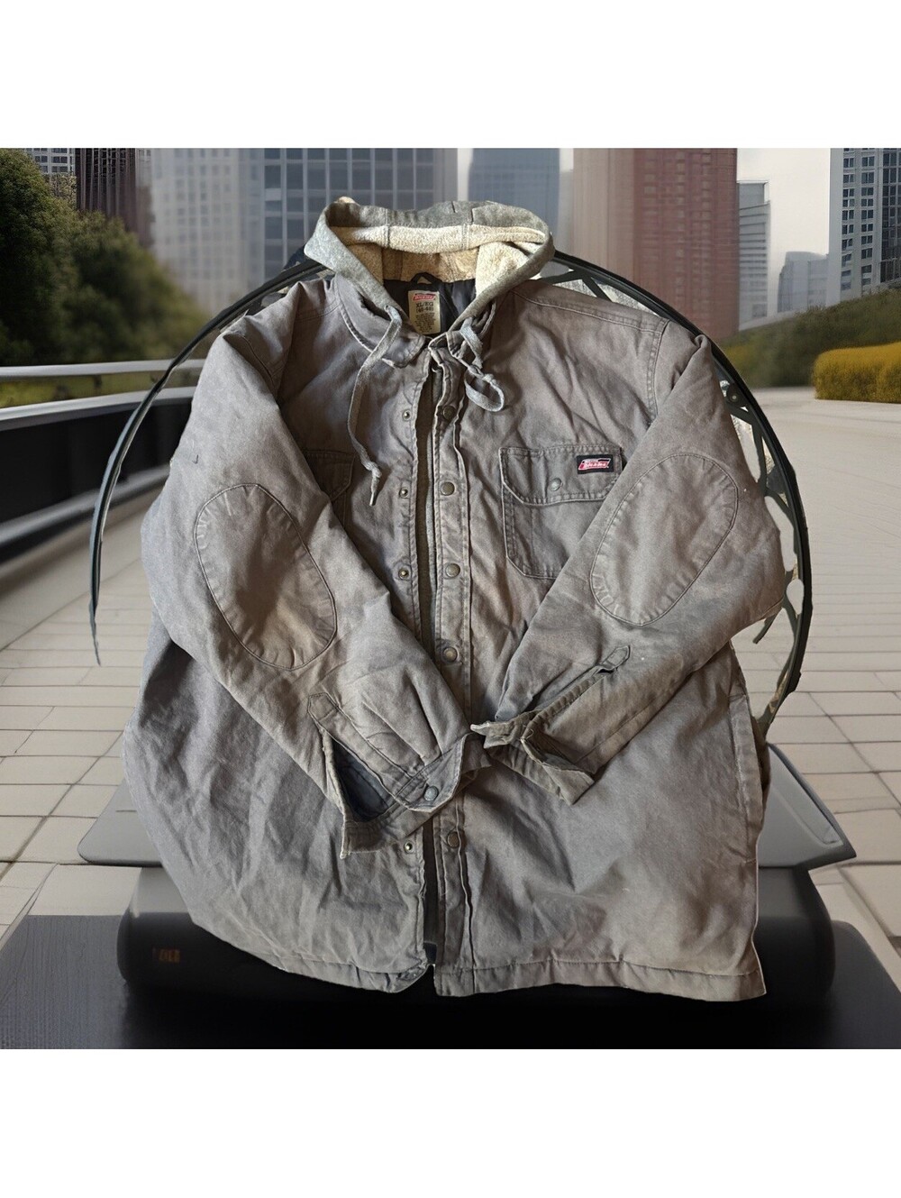 Dickies Work Jacket Quilt Lined Mens Size XL Cotton Gray Hooded Full Zip Grey